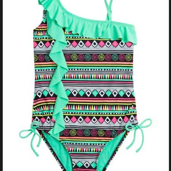 JUSTICE Girls AZTEC Print one piece Swimsuit Sz 12 - Picture 1 of 5